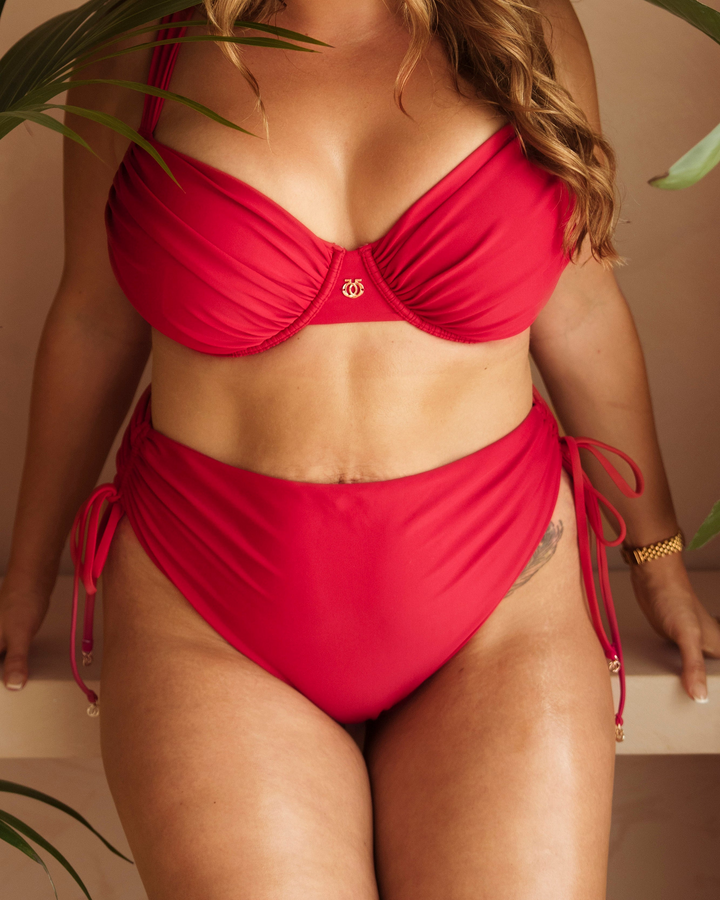 High Waist Shape Bikini Bottoms Royal Red